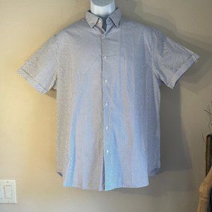 Denim & Flower NEW Ricky Singh Navy Blue & White Cotton short sleeve  L slim